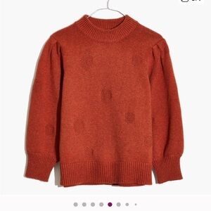 Madewell Eaton Dotted Knit Puff Sleeve Pullover Sweater Rust Orange size Small
